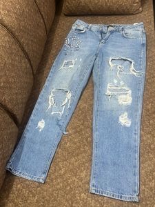 Ripped &amp; Bejeweled Denim Jeans