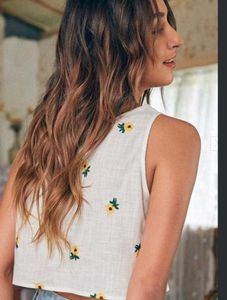 Embroidered Sunflower Crop Top