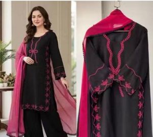Elegant Black Kurta Set with Pink Embroidery