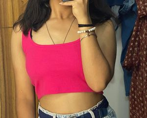 Vibrant Pink Ribbed Crop Top