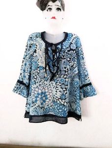 Blue Floral Print Tops