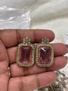 Elegant Pink Stone Stud Earrings