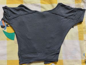 Grey Cropped Button-Up Top/Shrug