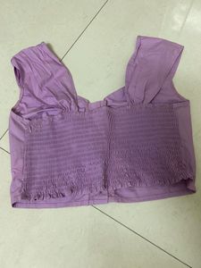 Lavender Ruched Button-Front Crop Top