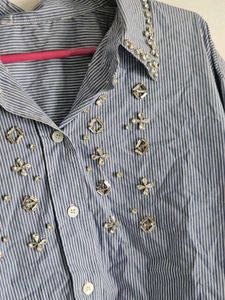 Striped Embellished Button-Up Shirt