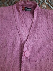 Pink Knit Cardigan Woman Sweater
