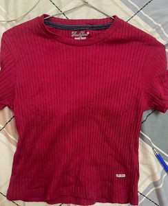 Ribbed mahroon crop  Tee
