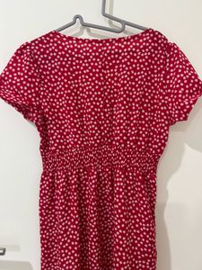 Red Floral Midi Dress with Ruffles