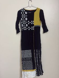 W for women Stylish Black Kurta with Yellow Accent