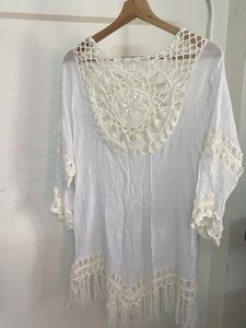 Boho White Crocheted Tunic Top