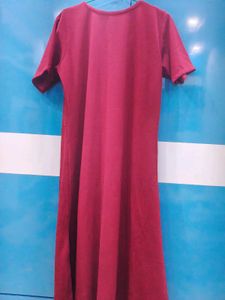 Simple Maroon Short Sleeve Dress