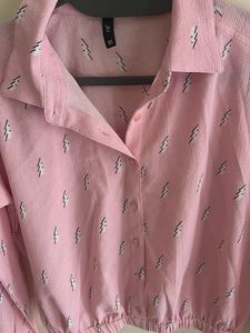 Pink Lightning Bolt Button-Up Top