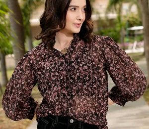Chic Floral Print Sheer Top