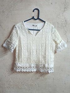 Trendy Lace Crop Top Layered White