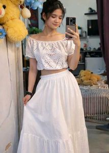 White Eyelet Off-Shoulder Crop Top