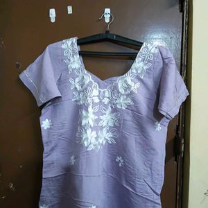 Purple Kurta Set with White Embroidery
