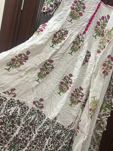 White Floral Print Kurta with Dupatta