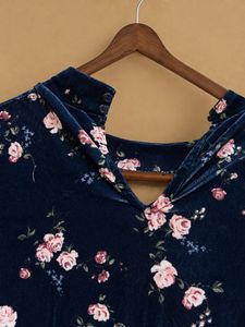 Velvet high neck Floral Dress