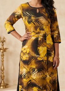 Vibrant Yellow Floral Print Kurta