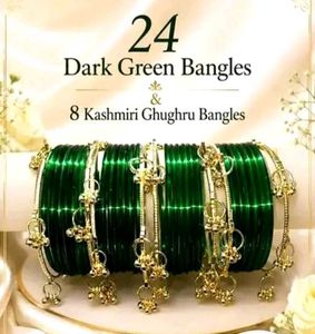 Elegant Green Bangles with Gold Accents