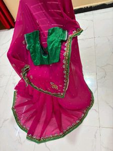 beutifull magenda Pink handwork saree