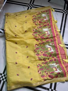 NewYellow Saree Floral Print with blouse piece