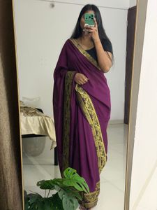 Elegant Purple Saree with Rich Golden Border