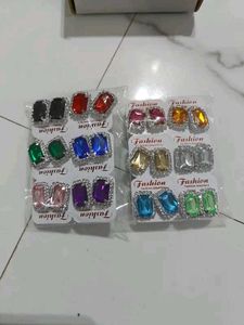 Sparkling Gemstone Stud Earrings Set 12