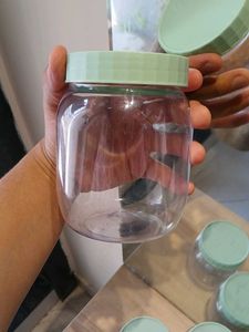 Set of 3 Clear Plastic Jars with Green Lids