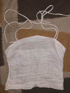 H&M White Linen Ruched Cami Top | Size XS