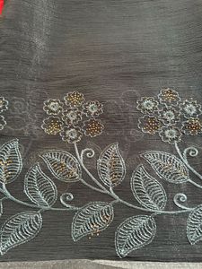 Elegant Embroidered Grey Saree