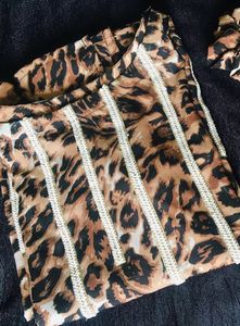 Leopard Print Kurta plazo - Embellished Necklin