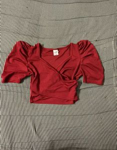 Red Puff Sleeve Crop Top