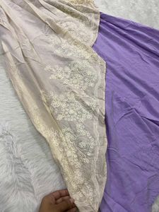 Lavender &amp; Cream Dual-Tone Embroidered  Dress