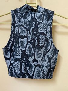 Snake Print Mock Neck Crop Top