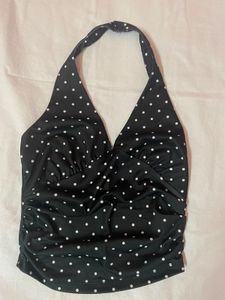 Black Halter Neck Polka Dot Top