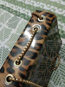 Leopard Print Clutch with Gold Chain