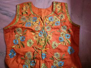 Embroidered Orange Ethnic Kurti