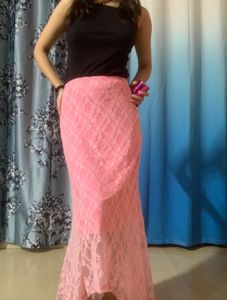 Pink Lace Maxi Skirt