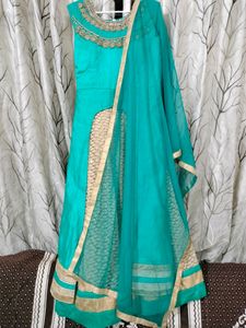 Beautiful Peacock Green Ethnic Dress With Dupatta