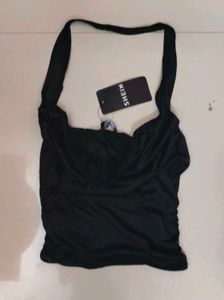 SHEIN BLACK HALTER COWL NECK TOP