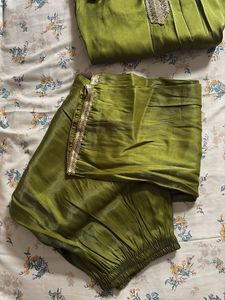 Olive Green Kurta Set with Embellishments
