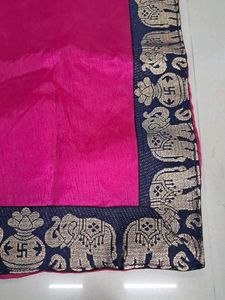 Elegant Pink Saree with Elephant Border
