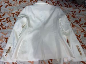 white golden button blazer