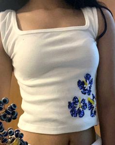 White Y2K sequins floral top