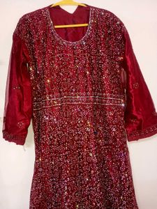 Sale !! Maroon Bridal Gown (semi stitched)