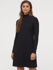 Black Ribbed Turtleneck Dress