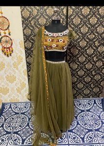 Olive Green Embellished Lehenga