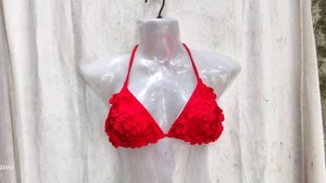 I. Red Floral Bikini Top
