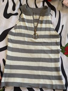 Striped Zipper Neck Tank Top